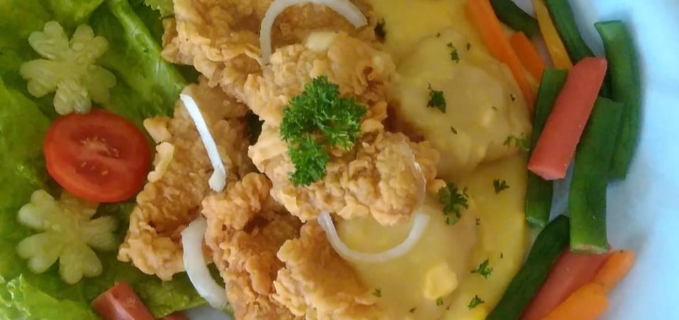 Chicken Steak with  Cheese Corn Sauce