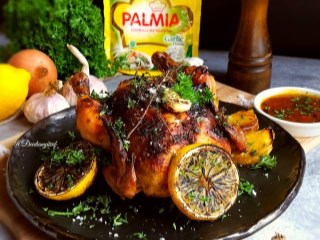 Ayam panggang mentega bawang dengan saus lemon