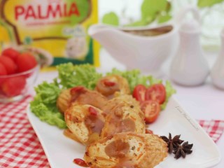 Rolade Tahu Ayam Siram Saus Tauco Pedas ala Palmia Garlic