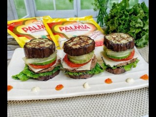 Terong Panggang Burger  (Grilled Eggplant Beef Burger)